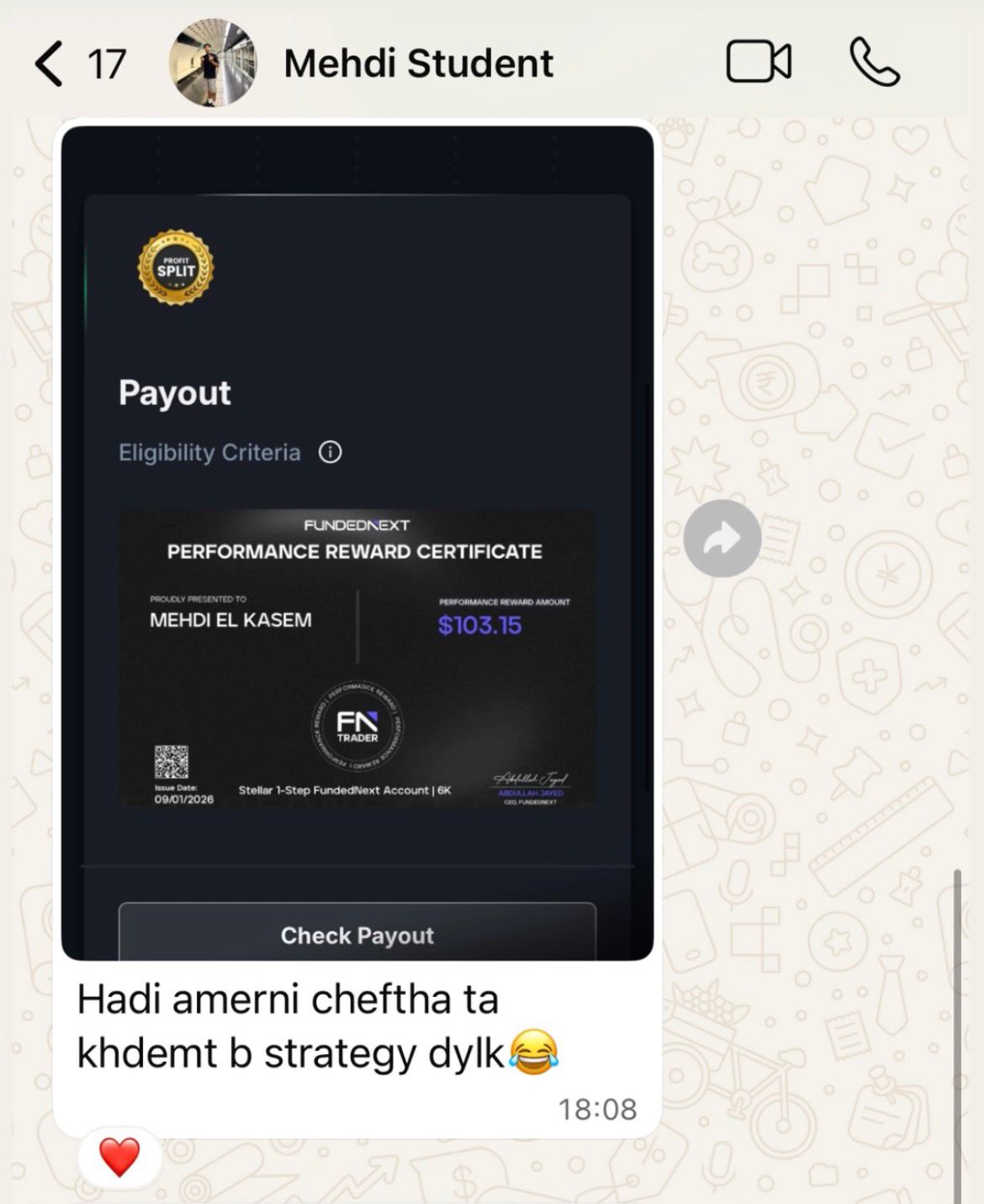 Mehdi — Payout $103 FundedNext 💸